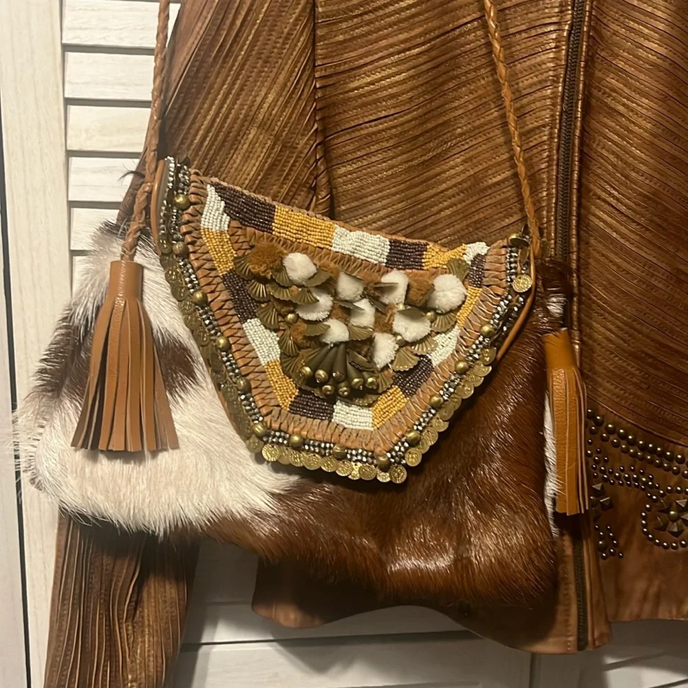 ibBan Anthropologie Hair on Hide Embellished Crossbody - Picture 1 of 10